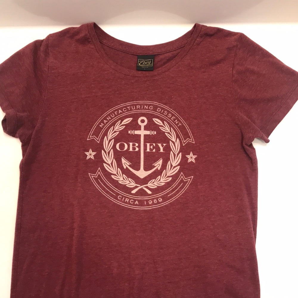 Maroon Obey Logo Tee from Zumiez